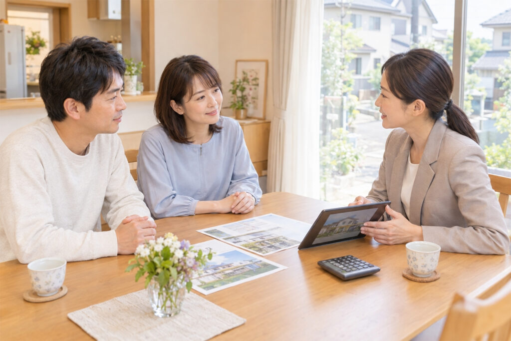 住み替えに向けて現在の家の売却査定を相談する夫婦