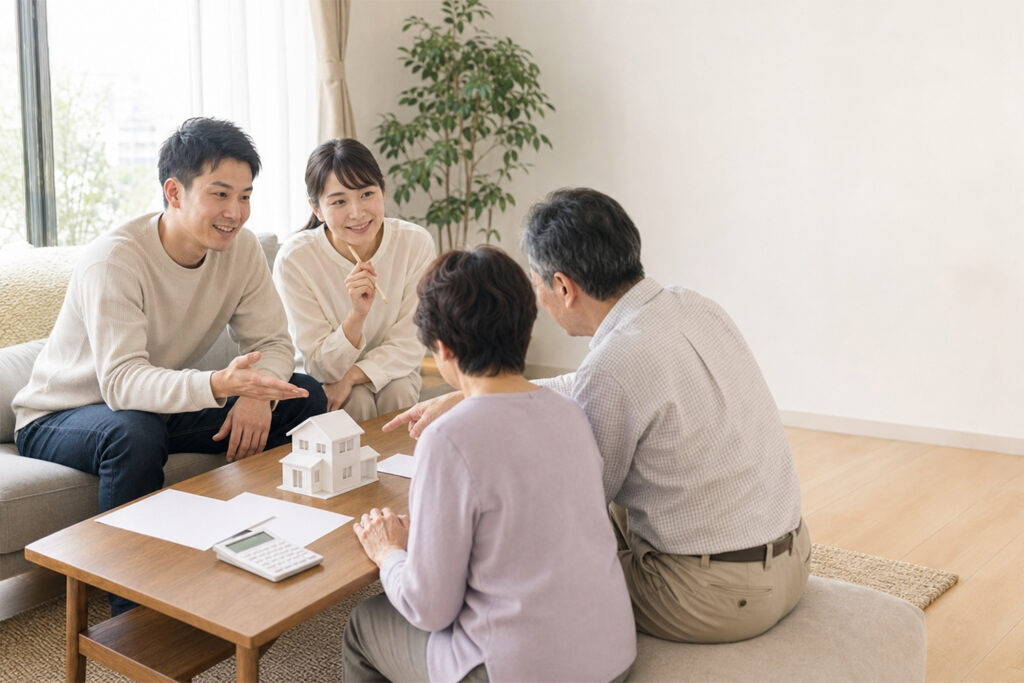 housing-gift-family-consultation | アップルホーム 親世代と住宅資金援助について話し合う30代夫婦
