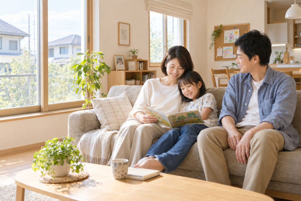 断熱窓と快適な室内で過ごす家族