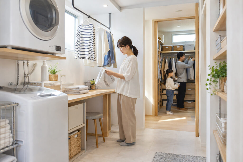 laundry-family-closet-flow | アップルホーム ランドリールームからファミリークローゼットへ続く家事動線