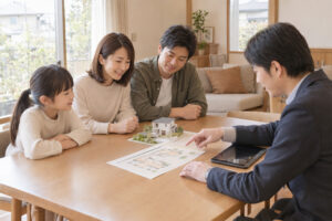 40m²台の注文住宅と2026年住宅ローン減税について相談する家族