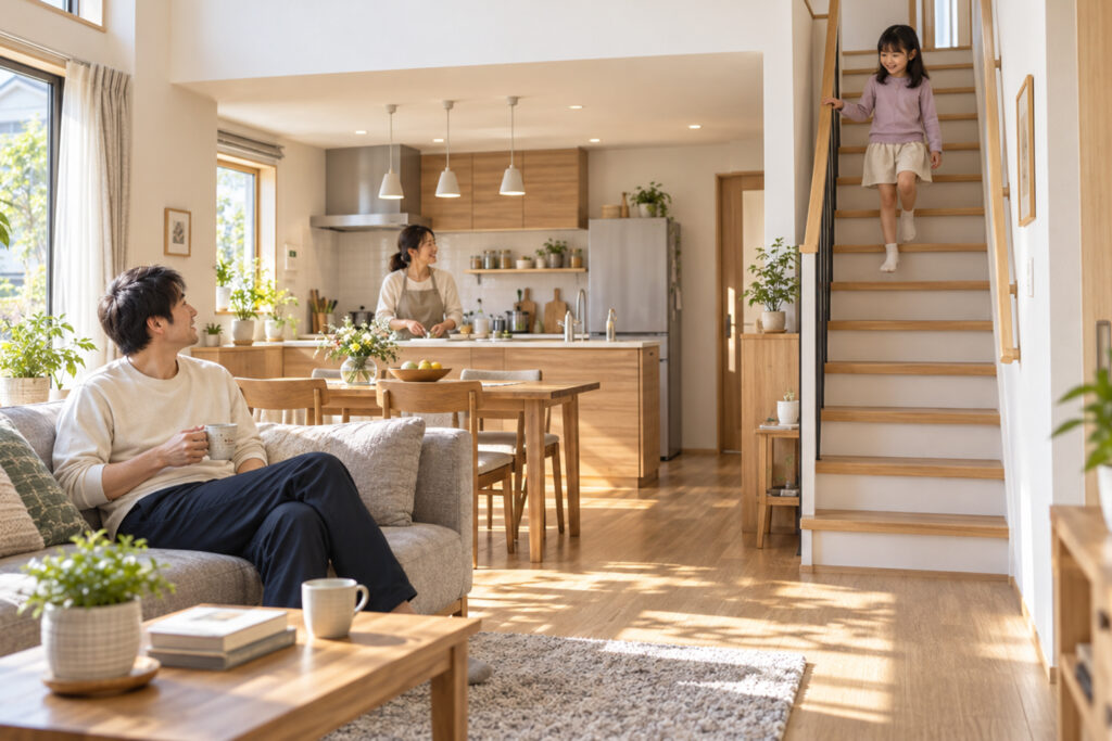 one-half-story-stairs-family-connection | アップルホーム LDKから子ども部屋へつながる1.5階建て住宅の階段
