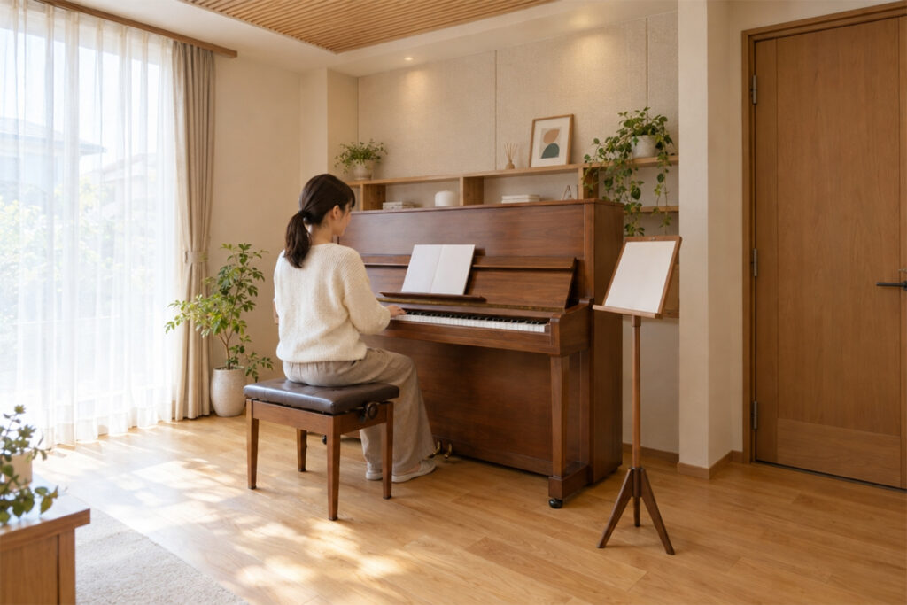 piano-room-custom-home | アップルホーム 注文住宅に設けた明るく落ち着いたピアノ室