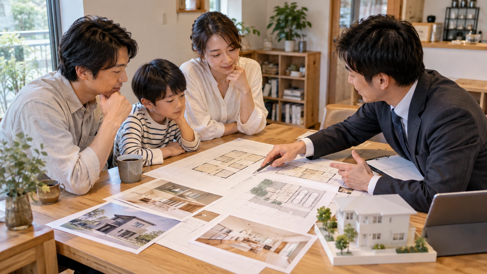 two-family-house-planning-consultation | アップルホーム 二世帯住宅の間取りと敷地条件を家族で確認する注文住宅の打ち合わせ
