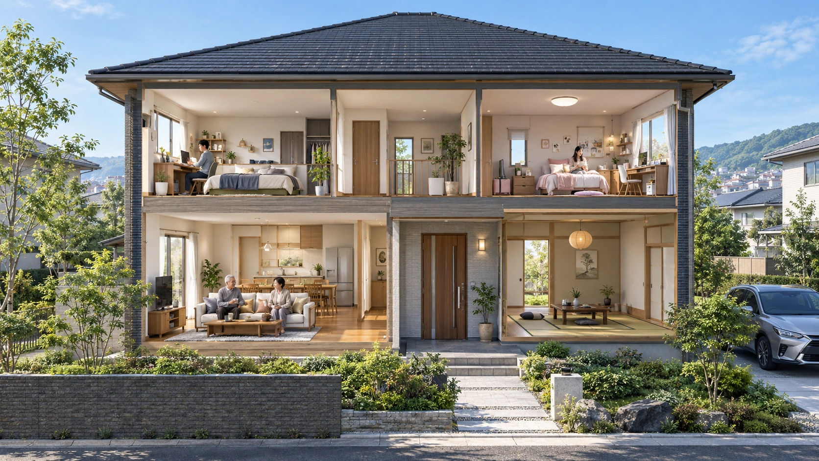 two-family-house-up-down-separation | アップルホーム 注文住宅の二世帯住宅で1階と2階を世帯ごとに分けた上下分離の住まい