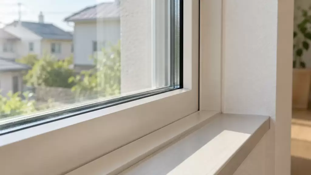 注文住宅の窓枠とガラスを近距離で確認するサッシのイメージ