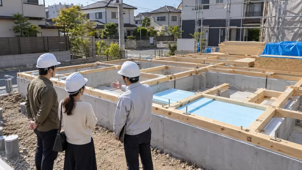 foundation-floor-insulation-comparison-eyecatch | アップルホーム 基礎断熱と床断熱の違いを検討する日本の木造注文住宅の基礎工事現場
