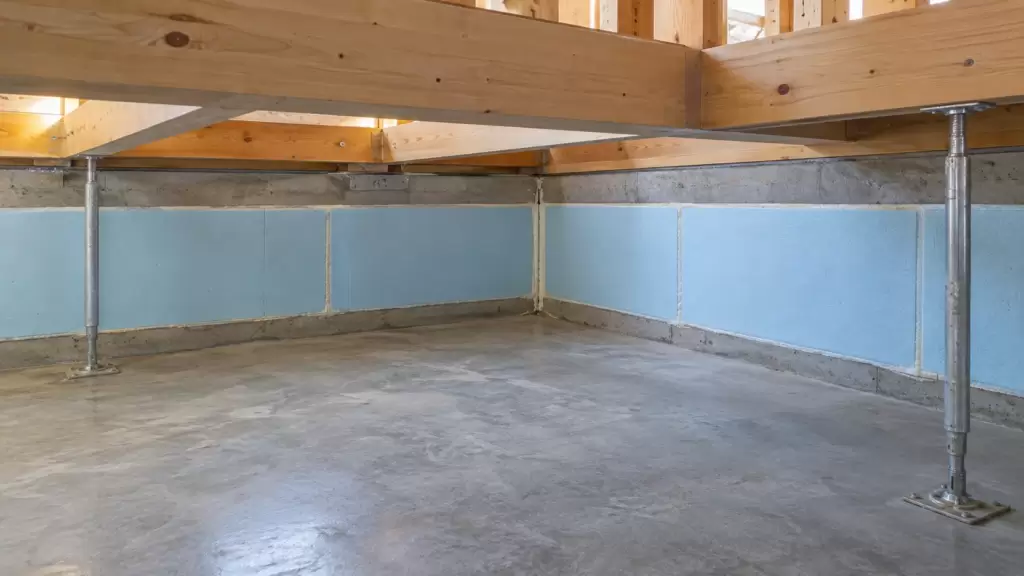 foundation-insulation-crawlspace-airtight | アップルホーム 基礎コンクリートの内側に断熱材を設置した基礎内断熱の施工現場