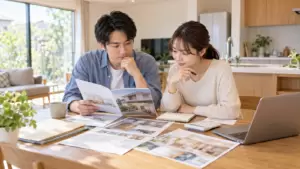住宅ローン本審査前に家計と借入状況を確認する日本人夫婦