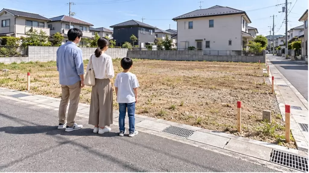 都市計画道路予定地の土地購入を家族で検討するイメージ